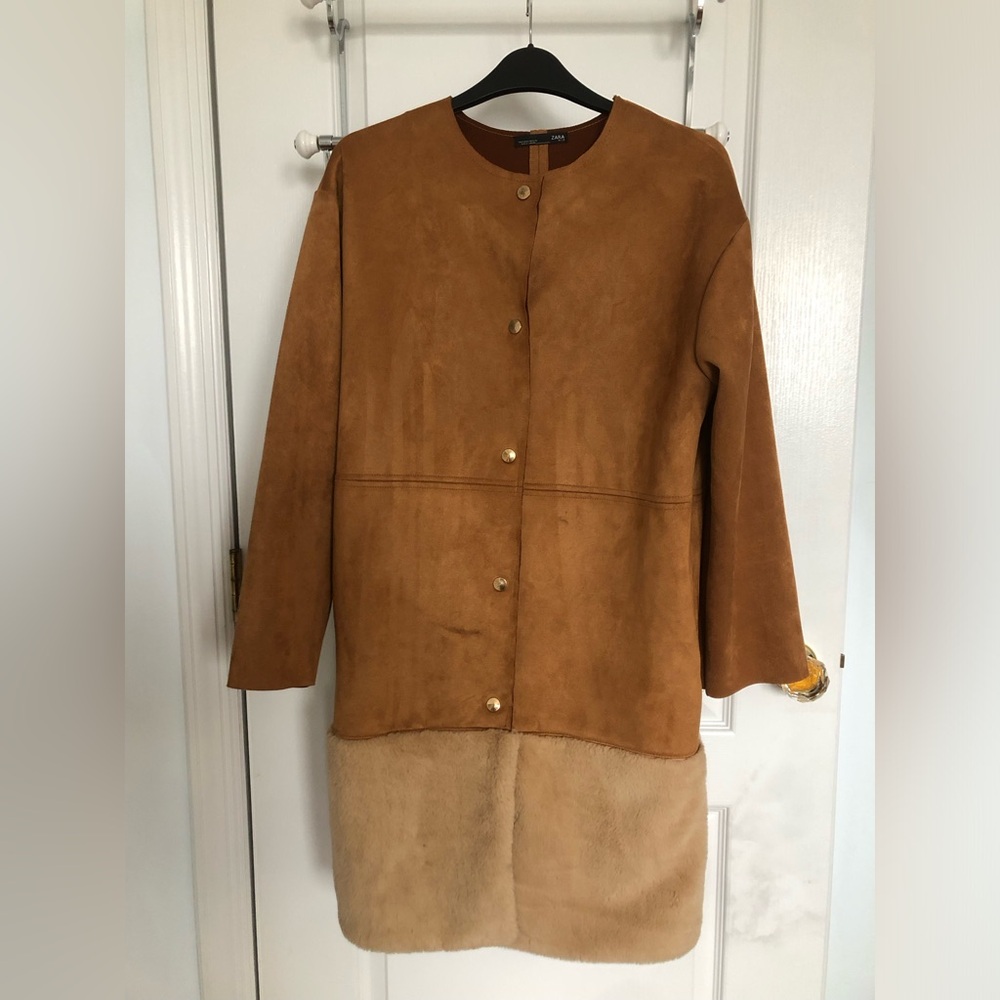 Zara mixed media suede and faux fur coat